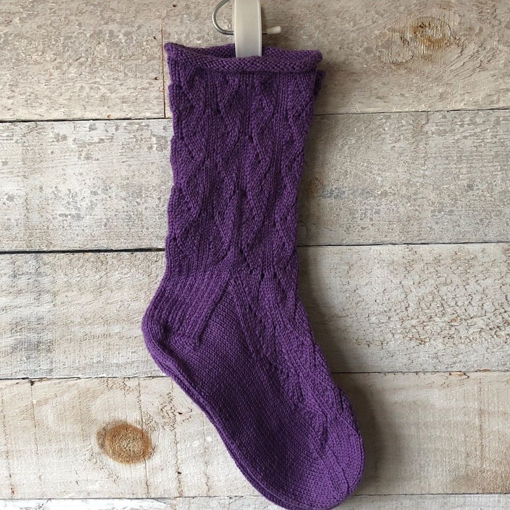 Hand knit lace cable calf height socks